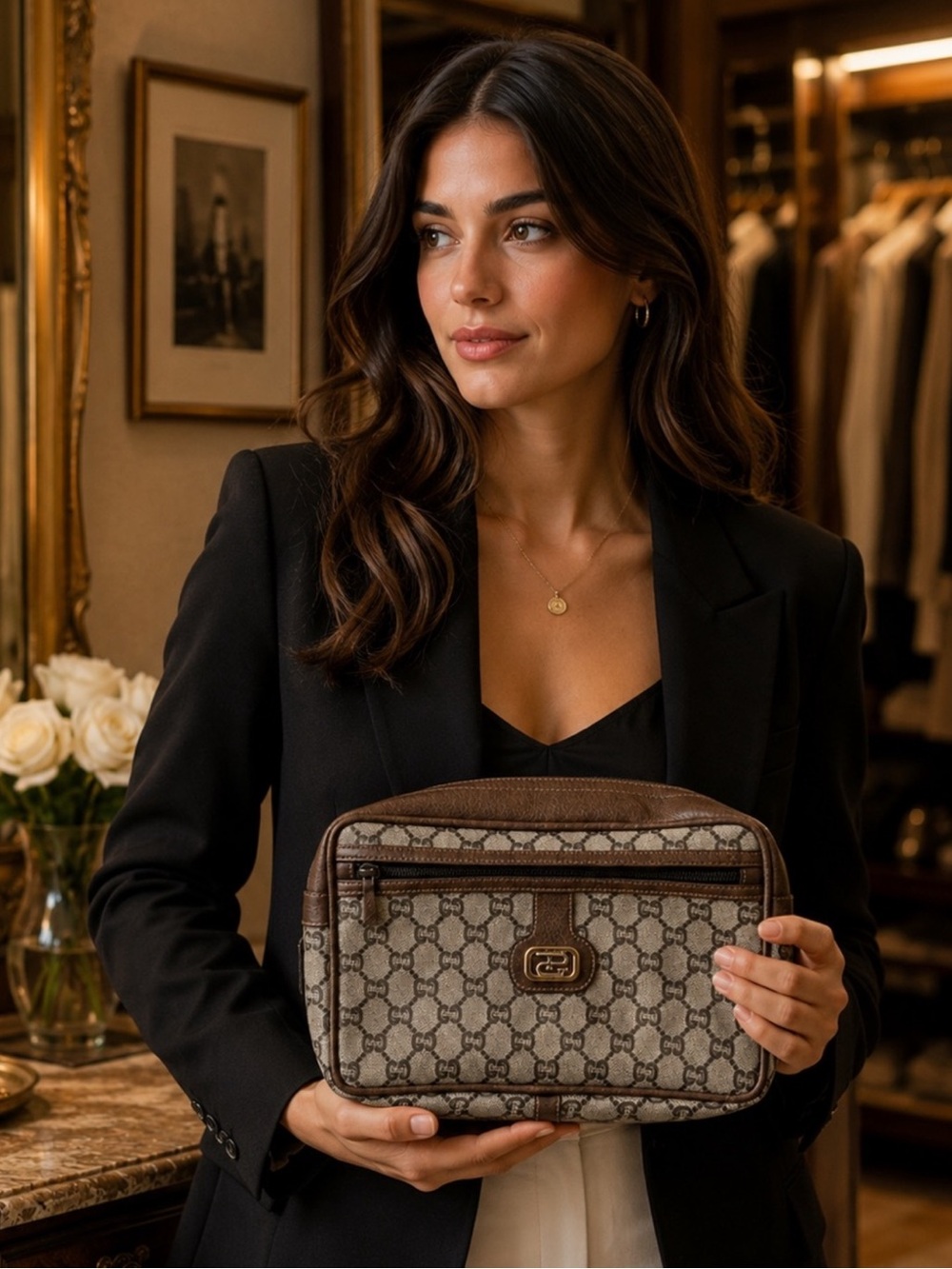 Vintage Gucci Plus Brown Monogram Toiletry Bag